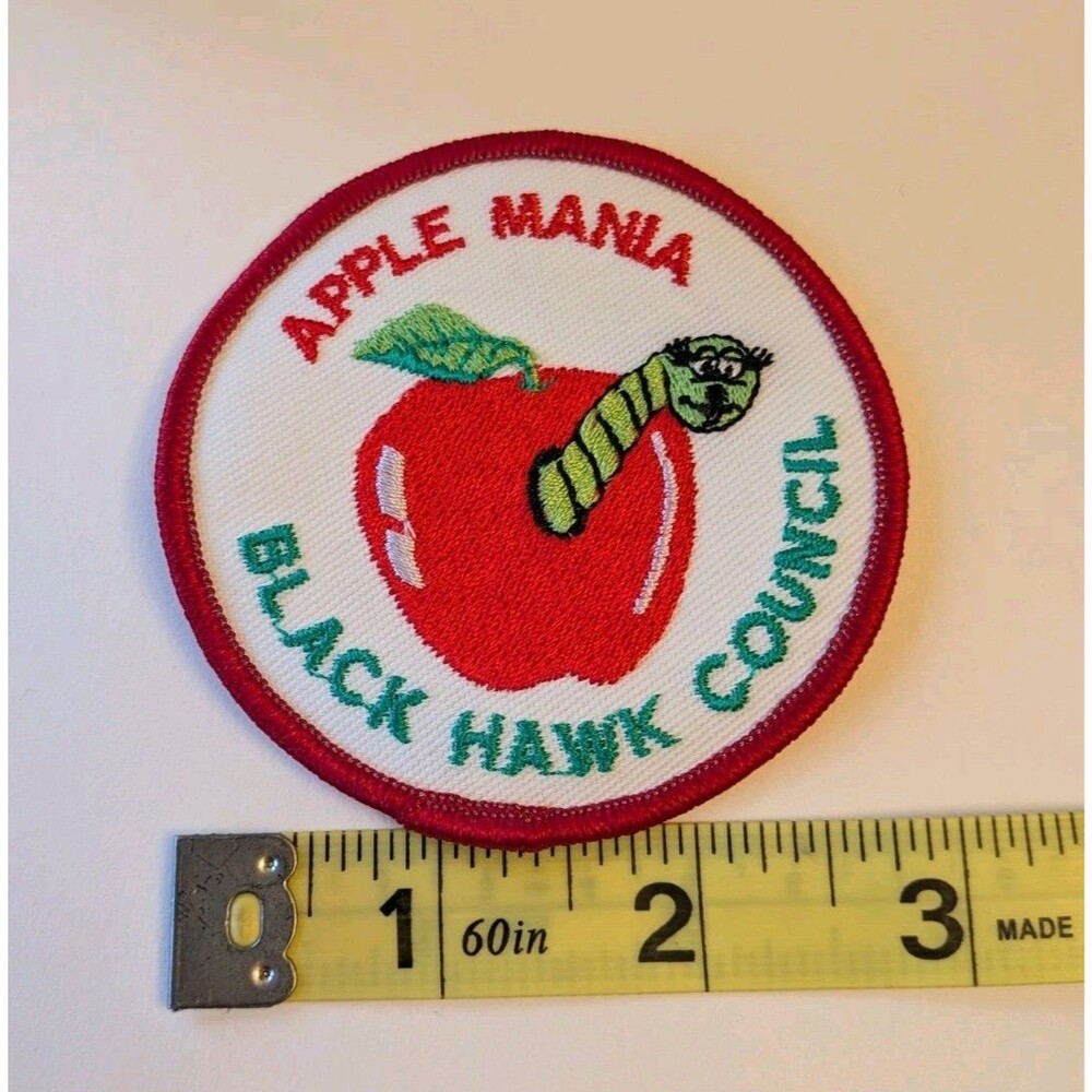 Vtg 1990s Girl Scouts Apple Mania Black Hawk Council Badge Patch Wisconsin